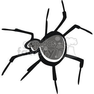 This clipart image features a stylized representation of a spider, which appears to be inspired by a black widow given the key characteristics such as the rounded abdomen with markings. The spider is depicted in grayscale with a simplified design, making it suitable for various uses such as illustrating discussions about animals, highlighting the dangers of venomous spiders, or as a thematic element for Halloween decorations and materials.