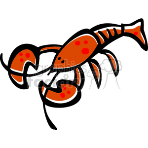 The clipart image shows a cartoon-style vector illustration of a red lobster, which is a sea creature often used for food. The overall style is playful and exaggerated, with large eyes and a simplified, stylized form.
