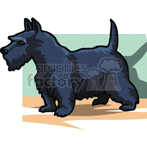 The image is of a cartoon of a Black Schnauzer dog. It has its tail pointed upright and is slightly leaning forward.