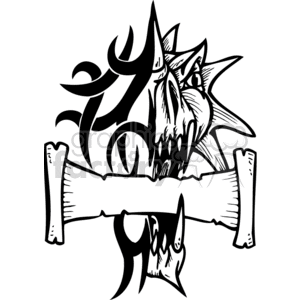 This clipart image features a stylized tribal dragon figure with sharp edges and fluid lines. The dragon is intertwined with a scroll or banner, which runs horizontally across the image. The design is bold and would be suitable for vinyl cutting, as the clear black and white contrast is ideal for decals or similar applications.