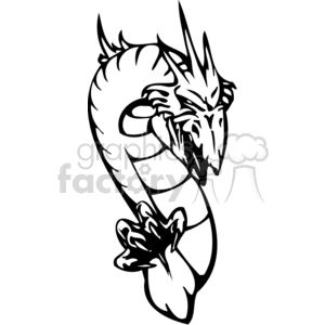 The image shows a stylized, black and white clipart of a dragon. The dragon appears to have a fierce look with sharp spikes and wings, characterized by bold lines and clear, distinct areas of contrast, making it suitable for vinyl cutting applications.