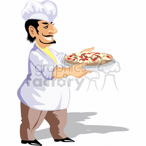Chef holding a fresh pizza