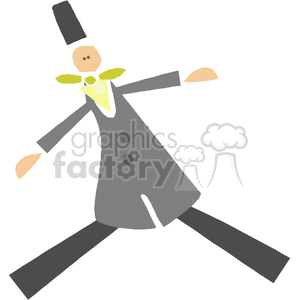 The clipart image displays a whimsically designed groom. The figure appears to have a simplistic human form, with a large top hat, wearing a suit with a bow tie, and showing outstretched arms and legs, suggesting a pose of celebration or dancing.