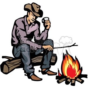 Cowboy Camping by Campfire