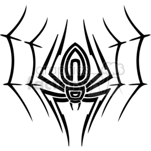 The clipart image shows a stylized depiction of a spider with a prominent body, detailed abdomen patterns indicative of a black widow, and legs extended outward as if on a web. It's designed in a simple black and white, likely for easy cutting with a vinyl cutter for various uses like Halloween decorations or spooky-themed designs.