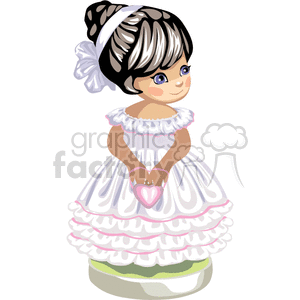 Little girl in white party dress with pink trim