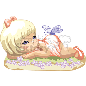 A Blonde Haired Little Girl Laying Down with a Butterfly on her Bum