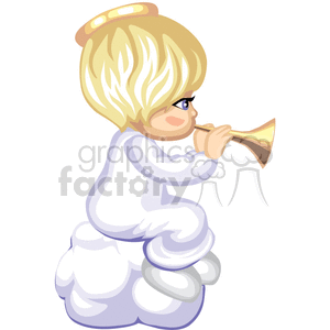 A Little Child in White Wearing a Golden Halo Playing a Horn