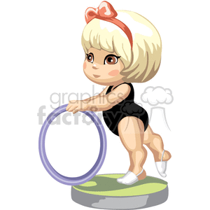 Little girl gymnast in a black leotard holding a ring