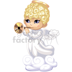 A Little Angel all in White with Wings and a Golden Halo Playing a Gold Horn