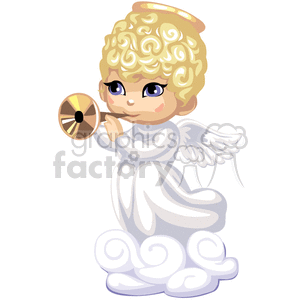   A Little Angel all in White with Wings and a Golden Halo Playing a Gold Horn 