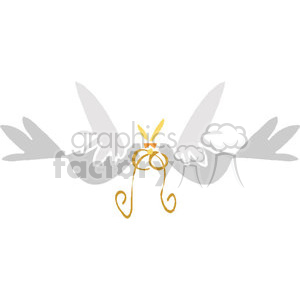 This clipart image features two gray doves facing away from each other with their wings spread, suggesting flight. Between them, there is a stylized depiction of a pair of golden wedding rings, with a small, simple graphic of a heart above, possibly implying love or marriage. The rings are interlinked, a common representation of the union in marriage.