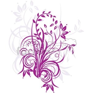 A decorative floral clipart image featuring intricate, swirling purple vines and leaves.
