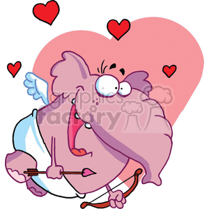 A humorous clipart image of a pink cupid elephant wearing a diaper, holding a bow and arrow, with hearts in the background.