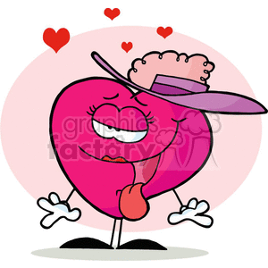 A whimsical cartoon illustration of a pink heart character wearing a stylish hat, surrounded by smaller hearts, conveying a playful and romantic theme.