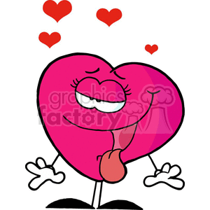 A pink heart character with a playful expression and three small red hearts floating above.