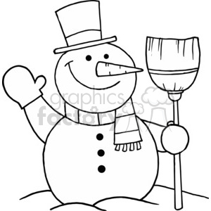   black and white snowman holding a broom 