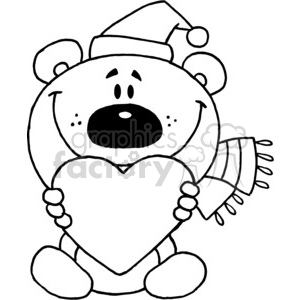 A cute teddy bear wearing a Santa hat and scarf, holding a heart-shaped object, representing holiday cheer.