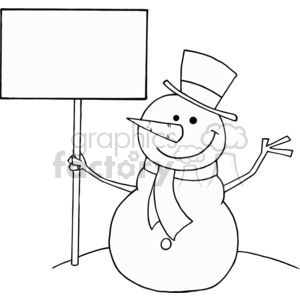 black and white snowman holding a sign
