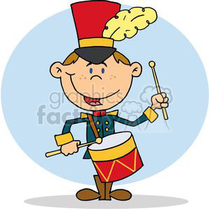 A humorous clipart image of a drummer dressed in a festive uniform, playing a drum. This is inspired by the Christmas song 'Twelve Days of Christmas'.