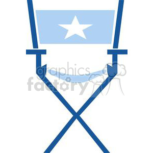 Minimalistic clipart image of a director's chair with a star on the backrest. The chair is depicted in blue and white colors.