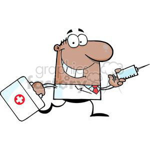   2906-African-American-Doctor-Running-With-A-Syringe-And-Bag 