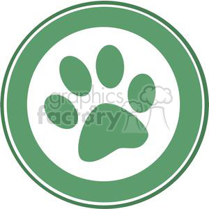 The image is a simple clipart of an animal paw print. It features a circular design with a green and white color scheme.