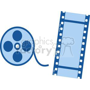 A blue and light blue clipart image of a film reel and a strip of film.