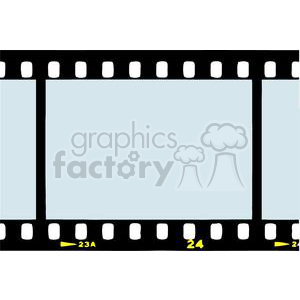 A clipart image of a blank filmstrip frame with a light blue background and black borders, featuring holes along the top and bottom edges as well as yellow numbering.