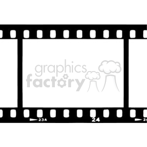 A monochrome clipart image of a blank filmstrip frame, featuring square spaces for inserting images and a border with perforated edges, typical of traditional 35mm film.