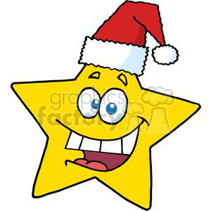 A cheerful cartoon star wearing a Santa hat, smiling widely. The image conveys a festive and humorous Christmas theme.