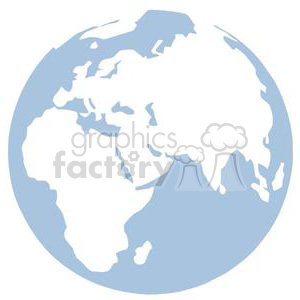 The image is a simple, stylized representation of the Earth, showcasing continents such as Asia, Europe, Africa, and parts of the Middle East. It is a two-tone depiction with a light blue representation for the water bodies and a white color for the landmasses.