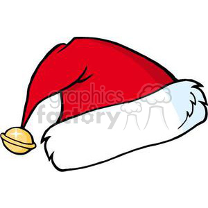 A clipart image of a red Santa Claus hat with a white fluffy trim and a small bell.