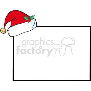 A festive clipart image featuring a blank sign adorned with a Santa Claus hat and holly.