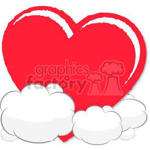 A red heart surrounded by fluffy white clouds.