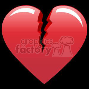 A clipart image of a red broken heart symbolizing heartbreak or sadness.