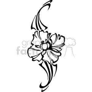 Vector clipart of a stylized black and white flower with flowing lines and curves.