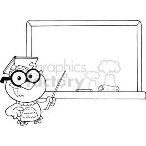 4310-Owl-Teacher-Cartoon-Character-With-Graduate-Cap-In-Front-Of-School-Chalk-Board