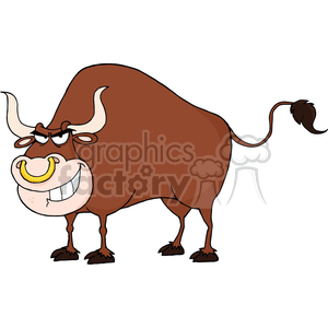 Cartoon Brown Bull with Nose Ring