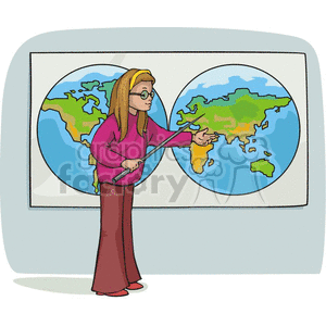 Cartoon student showing a map
