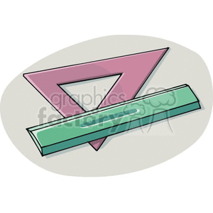 Clipart image of a pink triangle ruler and a green straight edge used for geometry and measurement.