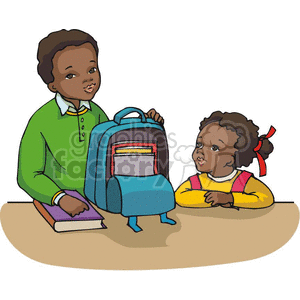   Cartoon African American brother and sister students 