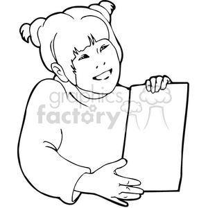 Black and white outline of a girl with her assignment