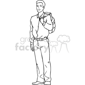 Outline clipart of a nicely dressed man with a backpack, symbolizing education and back-to-school themes.