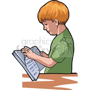 Cartoon boy interested in his book