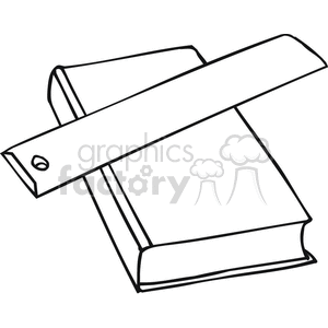 Black and white outline of a textbook with a ruler 