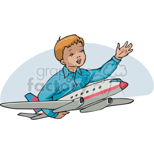 Cartoon boy playing with an airplane 