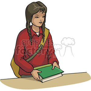 Cartoon female student holding a textbook