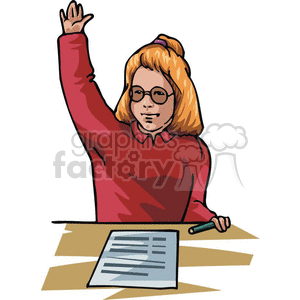 Cartoon student raising her hand