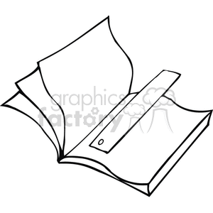 Black and white outline of a book and bookmark